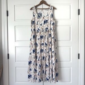 Kate Sam Nautical Tiered Midi Dress M Sailboats Lighthouse Beach Coastal Pockets